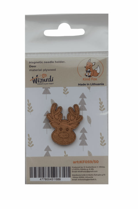 Magnetinis adatos laikiklis elnio formos, fanierinis rudos spalvos, mažas, supakuotas ant kortelės, Wizardi/Kind Fox, pagamintas Lietuvoje