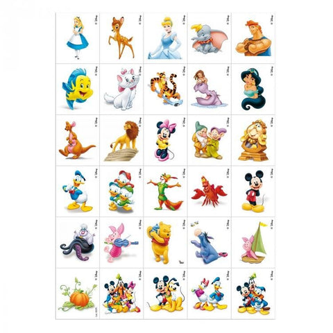 Disney lipdukų lapas su 30 spalvingų Disnėjaus herojų (Mickey, Minnie, Pūkuotukas, Eeyore ir kt.) ant A4 lakštelio