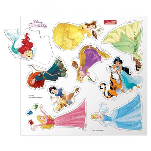 Lipdukai Disney Princesės — A4 lapas su įvairių princesių spalvingais siluetais ir klijuojamais personažais