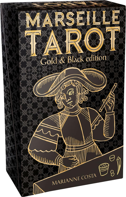 Marseille tarot kortos, Gold & Black leidimas su Marianne Costa auksiniu ornamentu ant juodos dėžutės