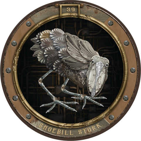 Metalinė batagalvio sieninė plokštė steampunk stiliaus, sidabrinės ir auksinės faktūros su išgraviruotomis detalėmis ir apvaliu portalo rėmu