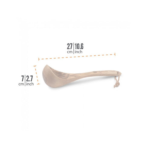 Medinis samtelis 27 cm ilgio ir 7 cm kaušelio gylio, natūralios medienos spalvos su kabinimo kilpele, profilio matmenys