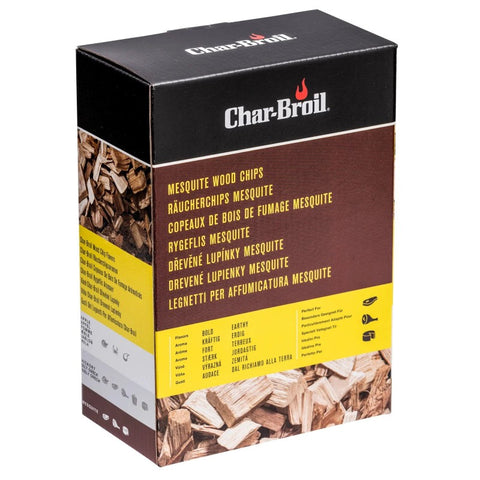 Medienos drožlės Char‑Broil Mesquite dėžutėje, 500 g, skirtos mėsai rūkinti ir suteikti ryškų dūmų aromatą