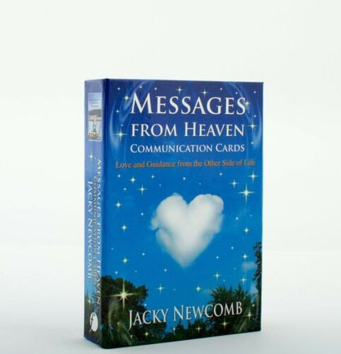 Komunikacijos kortelės „Messages from Heaven“ (Jacky Newcomb) mėlyname dėkle su balta širdies debesėliu, stambių kortų komplektas