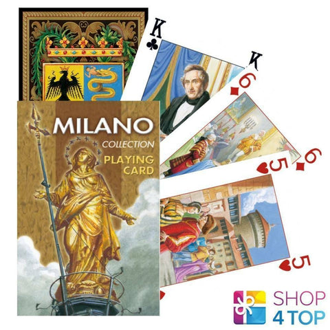 Milano kortos su auksine Madonos dėžute ir pavyzdinėmis iliustruotomis kortomis, detalių vaizdai skirti produkto peržiūrai