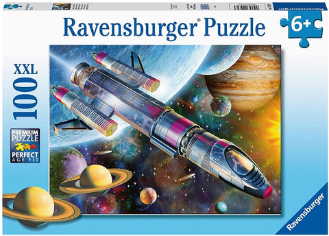Dėlionė Ravensburger 100 XXL dalių, kosminės temos raketa ir planetos, skirta 6+, dėžutės priekis