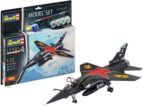 Mirage F.1C modelis 1:72 juodas su raudona žvaigžde, surinktas prieš dėžutę ir komplektuojamas su dažais bei teptuku