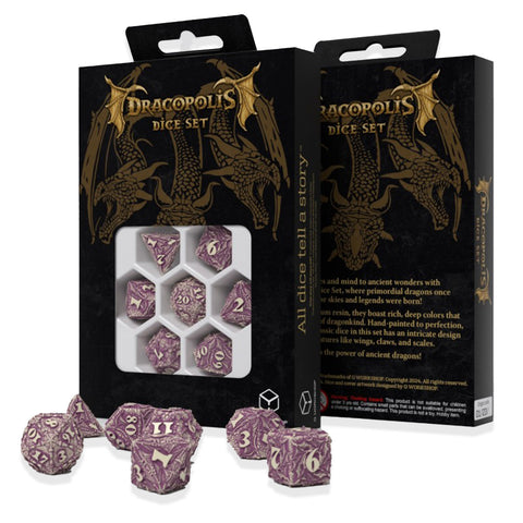 Drakono tematika RPG kauliukų rinkinys „Yucatan Featherwing“, smėlio/violet.