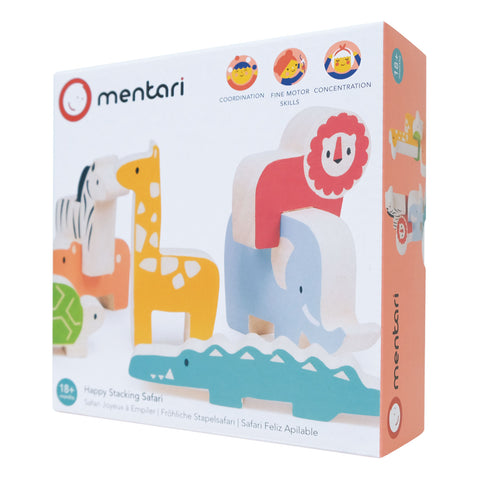 Mentari Safari medinis balansavimo žaidimas – 7 gyvūnai, maišelis, nuo 18 mėn.