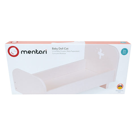 Mentari medinė lėlių lovytė iš kaučiukmedžio – tvari, 40×20×19 cm, nuo 3 m.