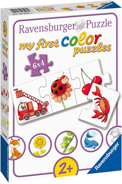 Ravensburger dėlionė 6x4 skirtai vaikams nuo 2 m., spalvotos jungiančios kortelės ant dėžutės priekinės dalies