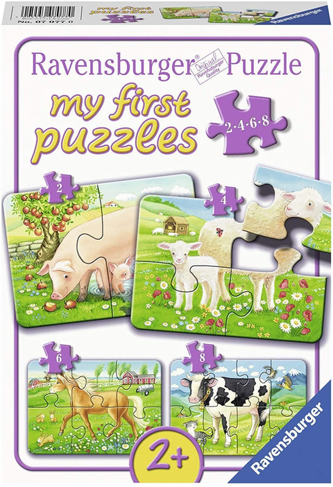 Ravensburger dėlionė vaikams, komplektas su gyvūnų motyvais (2, 4, 6, 8 dalių), skirtas vaikams nuo 2 metų