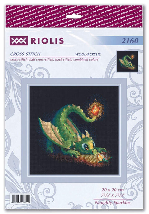 Siuvinėjimo rinkinys Riolis su žaliu drakonu ant juodo audinio, 20×20 cm, vilna/akrilas – pakuotės priekinis motyvas