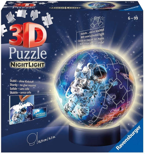 3D dėlionė-naktinė lempa su astronauto rutuliu, 15,9 cm, garsiniu aktyvavimu ir EasyClick tvirtinimu