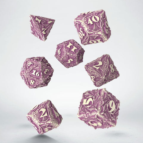 Drakono tematika RPG kauliukų rinkinys „Yucatan Featherwing“, smėlio/violet.