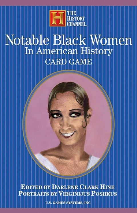 Kortų žaidimas Notable Black Women (The History Channel) mėlynu dryžuotu viršeliu ir ovaliu portretu