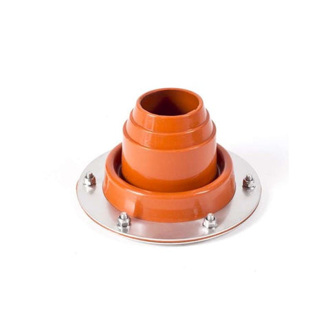 Stogo vamzdžio sandariklis oranžinis elastomerinis su plienine flanše, žingsniuota anga pritaikyta 20–50 mm vamzdžiams