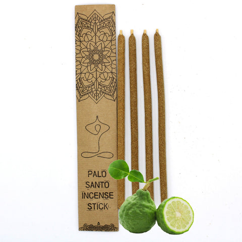 Smilkalų lazdelės Palo Santo, 4 vnt., rudos senių medžiagos lazdelės su kraft dėžute ir bergamočių aromatu