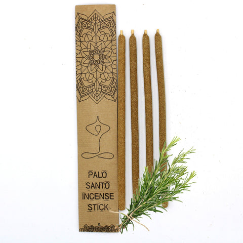 Smilkalai Palo Santo, rudi ilgų lazdelių komplektas (4 vnt.) su kraft dėkle ir rozmarino šakele