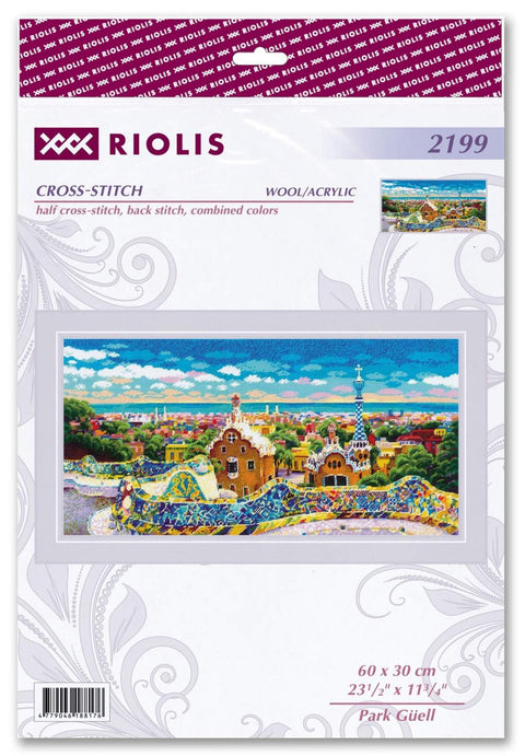 Kryželių rinkinys Riolis Park Güell – spalvingas mozaikinis panoramos motyvas, 60×30 cm, pakuotės priekis