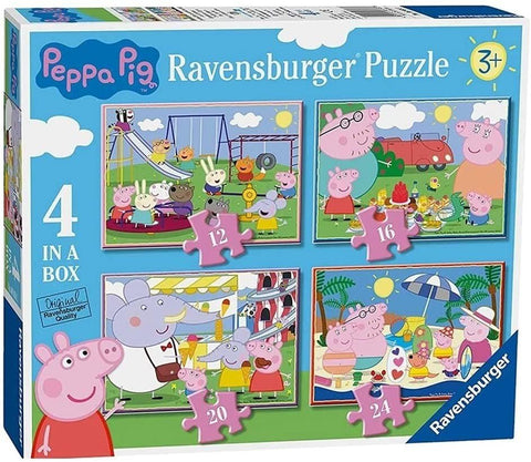 Peppa Pig dėlionė Ravensburger mėlyname dėkle, rinkinys su keturiomis vaikų dėlionėmis skirtingų dydžių (12,16,20,24 det.)