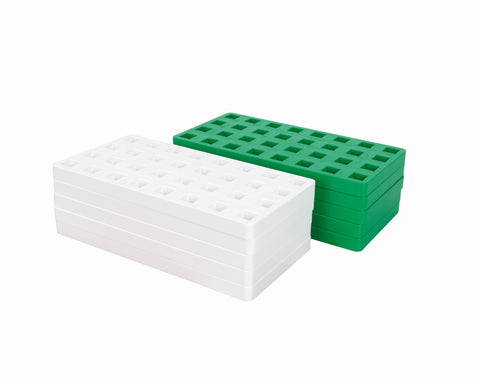 Plus-Plus konstruktoriui didelių detalių pagrindukai – 10 vnt., baltos/žalios, 16×8 cm, vaikams 1–6 m.