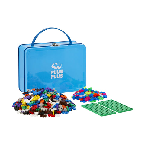 Plus-Plus Mini konstruktorius – 600 detalių, metalinis mėlynas lagaminas, 5–12 m.