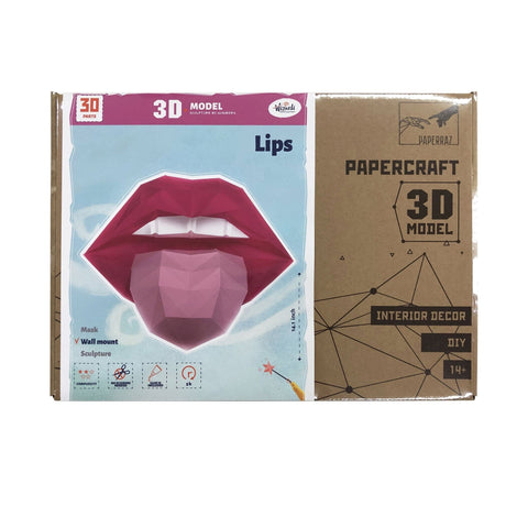 Popierinė 3D lūpų skulptūra rožinės ir bordo spalvos, sieninė dekoravimo rinkinys dėžutėje su 30 dalių DIY komponentais