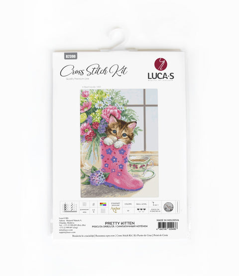kryželių rinkinys LUCA‑S "Pretty Kitten" – pakuotėje rožinis bataukas su kačiuku ir ryškiu gėlių motyvu