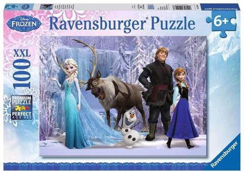 Dėlionė Ravensburger 100 XXL su Frozen (Elsa, Anna, Kristoff, Olaf), premium kokybė, skirta 6+ vaikams, dėžutės priekinis vaizdas