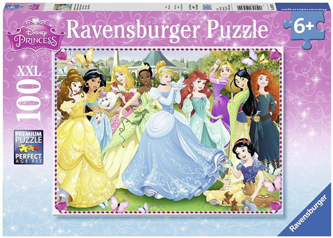 Dėlionė Ravensburger Disney Princess, XXL 100 dalių, spalvota princesių scena ant dėžutės priekio