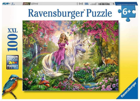 Dėlionė Ravensburger 100 dalių XXL su spalvingu vienaragio piešiniu, dėžutės priekinis vaizdas vaikams