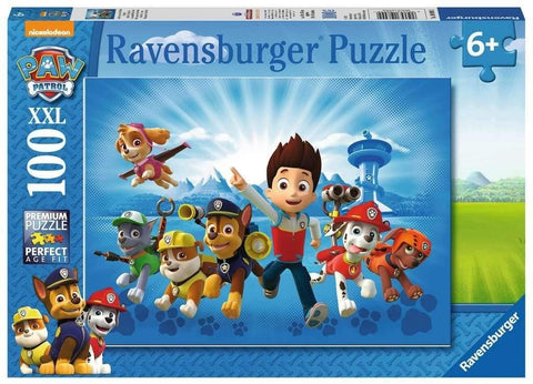 Paw Patrol dėlionė Ravensburger, 100 XXL dalių, mėlyna dėžutė su pagrindiniais herojais, tinka 6+ vaikams