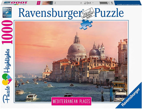 Dėlionė Ravensburger 1000 dalių: Venecijos Didžiojo kanalo panorama prie Santa Maria della Salute saulėlydyje