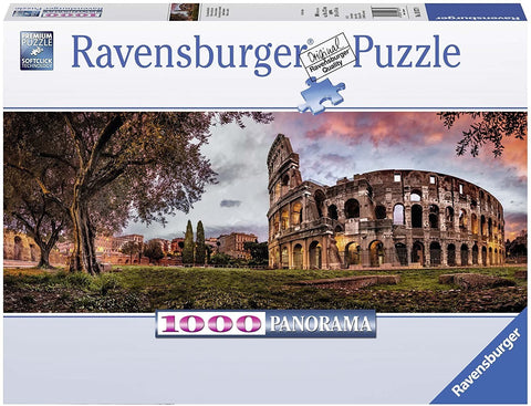 Dėlionė Ravensburger 1000 dalių panorama, Koliziejaus panoraminė kompozicija saulėlydžio spalvomis, dėžutės priekinė pakuotė