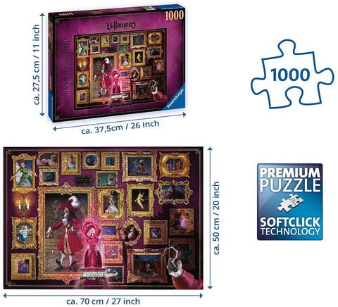 Dėlionė Ravensburger 1000 dalių Disney Villainous (Captain Hook), surinkta maždaug 70×50 cm, dėžutė 37,5×27,5 cm, Premium Softclick