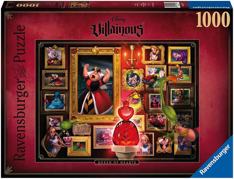 Dėlionė Ravensburger 1000 det., Disney Queen of Hearts — karalienės portretų galerija su ryškiu raudonu širdies akmeniu