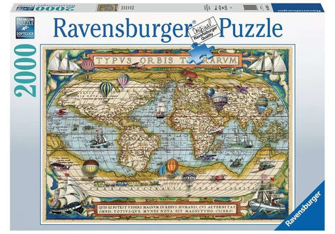 Dėlionė Ravensburger, 2000 detalių, senovinis pasaulio žemėlapis su laivais, oro balionais ir jūrinėmis detalėmis