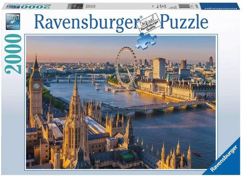 Dėlionė Ravensburger 2000 detalių, Londono panorama su Big Beno, Temzės upe ir London Eye, pakuotės priekinė iliustracija