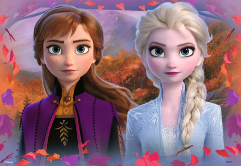 Dėlionė su Disnejaus Ana ir Elsa, artimas portretas abiejų seserų rudeniškame fone, 500 dalių variantas