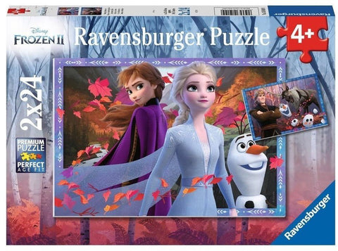 Ravensburger Frozen dėlionė, 2x24 detalės, dėžės viršelis su Elza, Ana ir Olafu, rekomenduojama vaikams nuo 4 metų