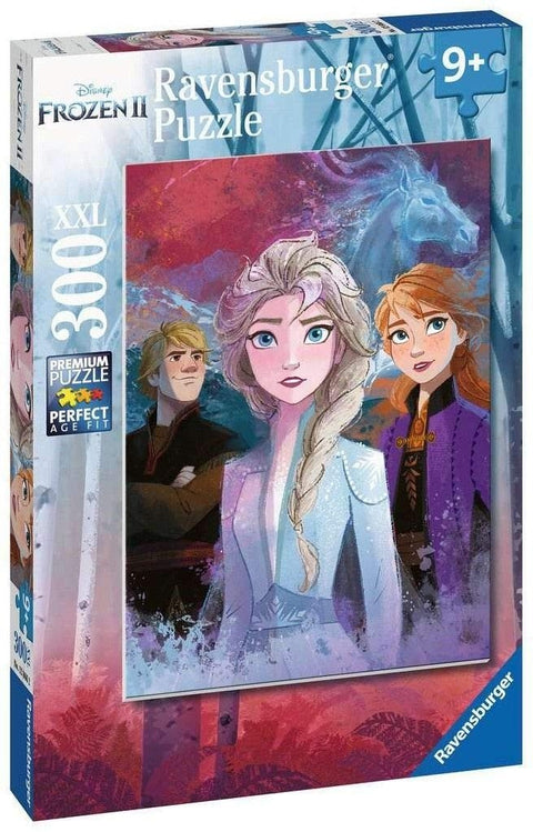 Dėlionė Ravensburger 300 XXL su Frozen II motyvais — spalvota dėžutės priekinė iliustracija su Elsa, Anna ir Kristoff