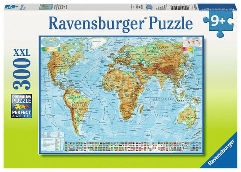 Dėlionė Ravensburger 300 XXL pasaulio žemėlapis, 300 detalių, ryškus reljefinis žemėlapis ant dėžutės priekio