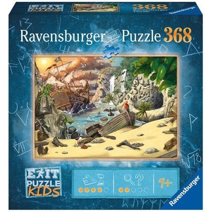 Dėlionė Ravensburger 368 detalių Exit Puzzle Kids vaikams — nuotykių sala su laivų liekanomis ir paplūdimiu, rekomenduojama 9+