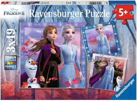 Ravensburger dėlionė Frozen II, 3 x 49 dalių komplektas su Elsa, Anna ir Olaf, pakuotės priekinis vaizdas