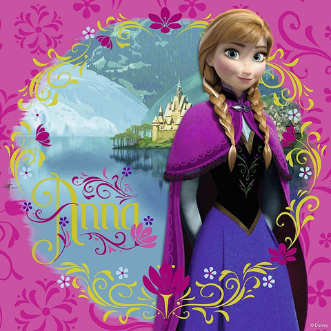 Anna pledas Disney violetinis su rožiniais gėlių motyvais, pilnos figūros Anna prie pilies fono