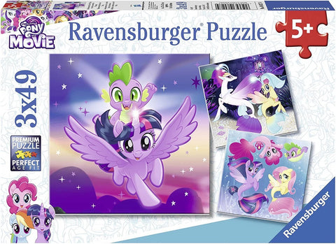 Dėlionė My Little Pony 3×49 det. Ravensburger su Twilight Sparkle ir Spike centre ir dvi mažesnių dizainų vėliavėlės