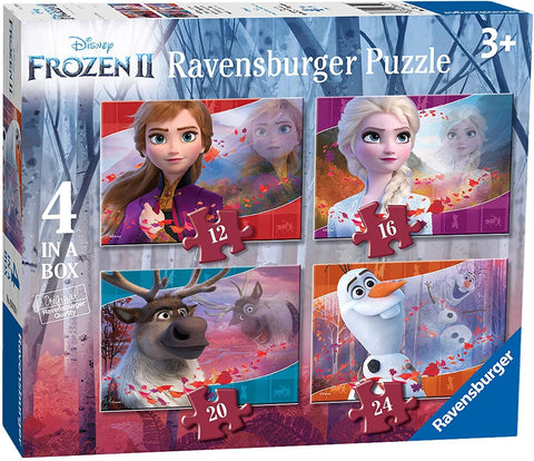 Ravensburger dėlionės rinkinys su 4 vaikų variantais (12, 16, 20, 24 det.) – Anna, Elsa, Sven ir Olaf ant dėžutės