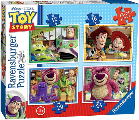 Dėlionė Ravensburger Toy Story rinkinys: keturios skirtingos scenos su 12, 16, 20 ir 24 detalėmis, herojų vaizdai