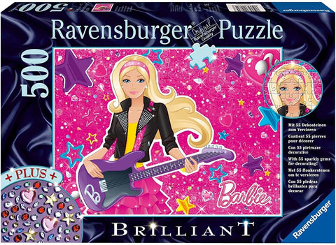 Barbės dėlionė Ravensburger 500 detalių, ryškiai rožinė fone su violetine gitara ir 55 blizgančiomis akutėmis